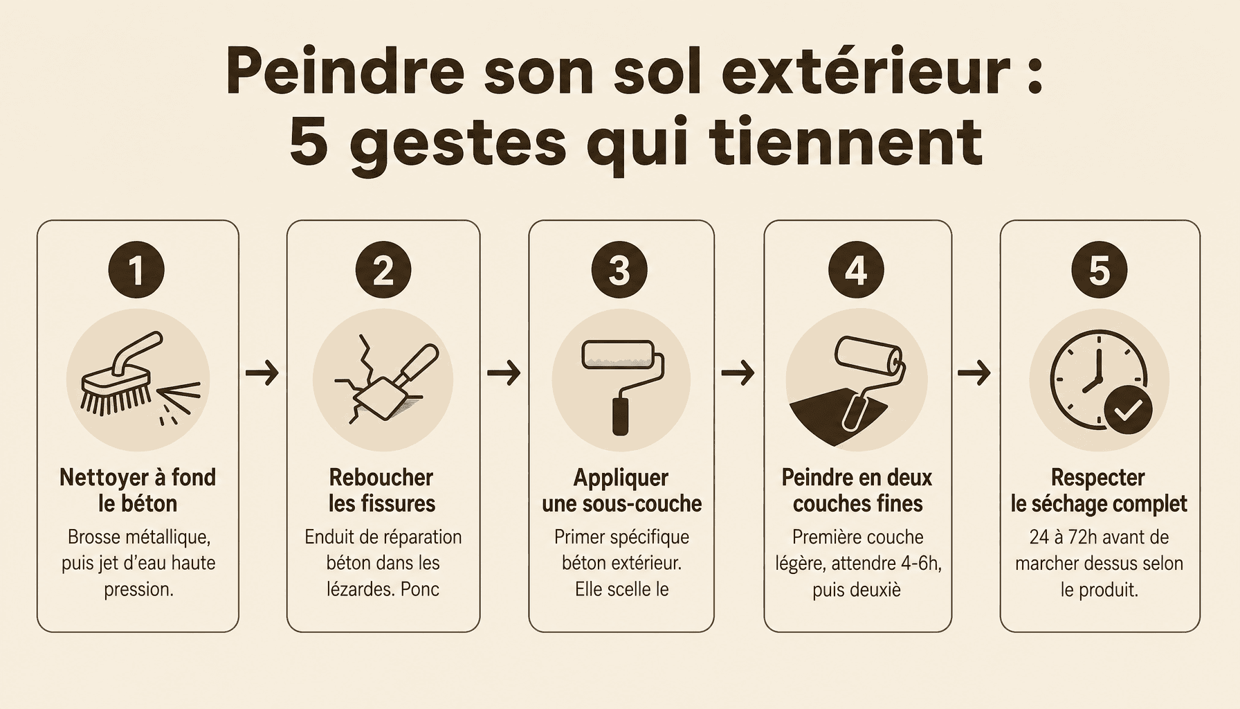 Infographie : 5 étapes pour bien peindre peinture sur sol extérieur béton terrasse