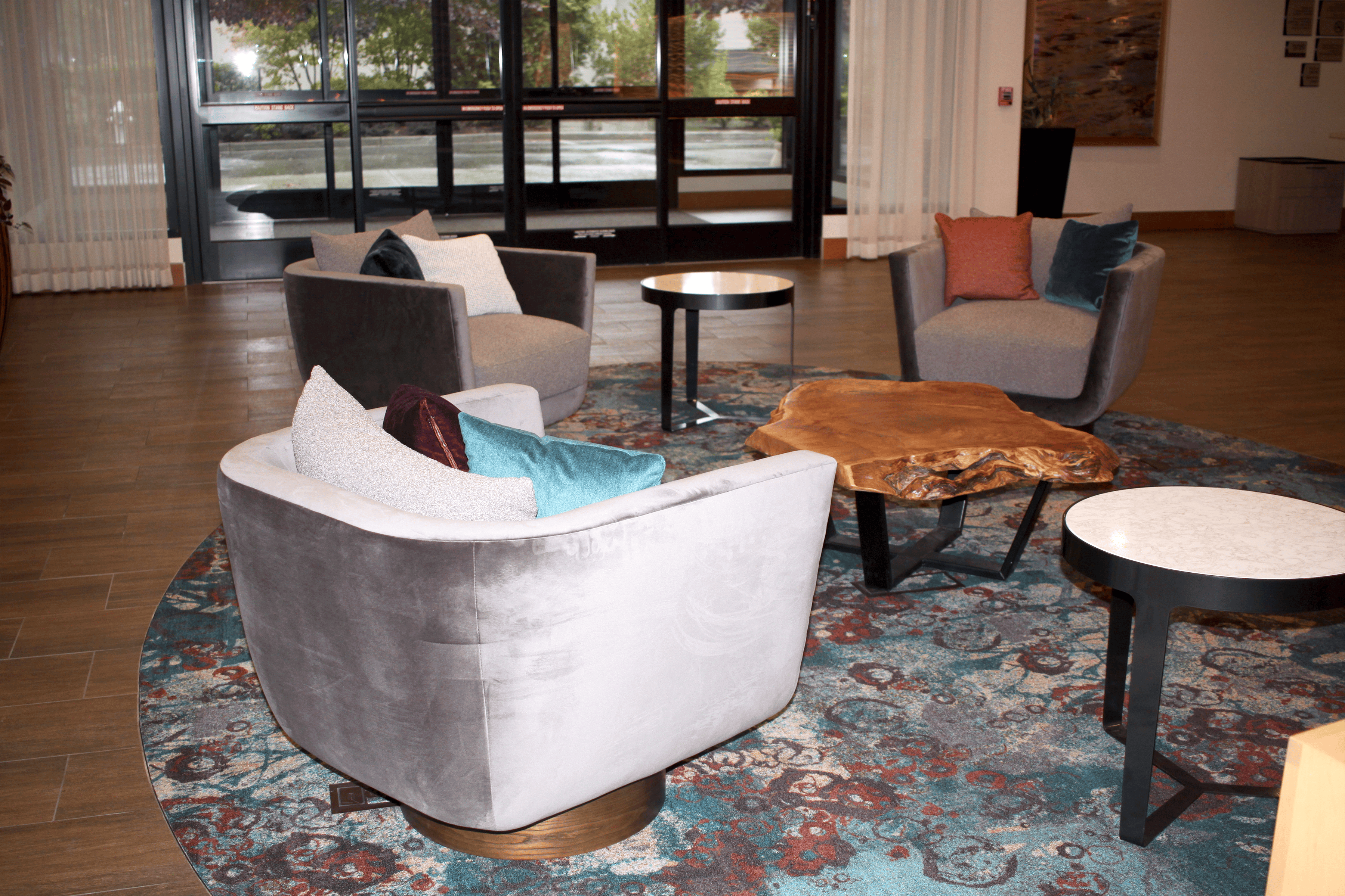 New furniture in the refreshed lobby of the Homewood Suites by Hilton Seattle-Issaquah.