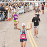 female runner finish line grandmas marathon