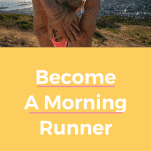 female runner stretching in morning with sunrise