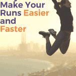 female runner jumping and enjoying an easier run