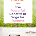 female runner in yoga childs pose