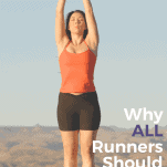 female runner doing yoga stretch outdoors
