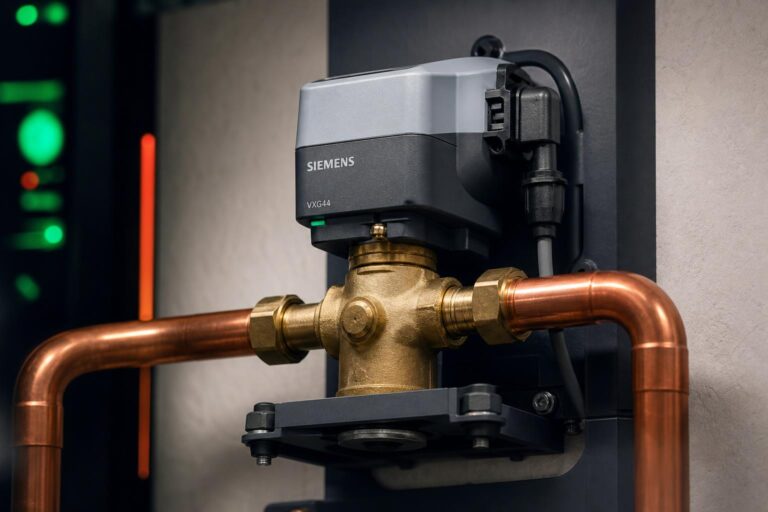Vanne Siemens VXG44 filetée dans installation CVC