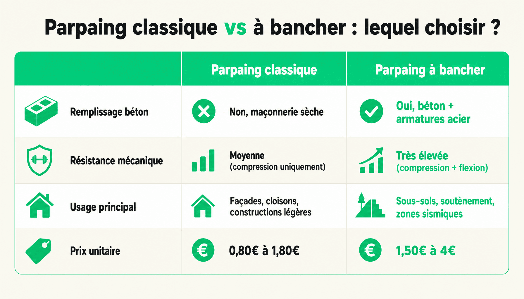 Comparaison parpaing à bancher et parpaing classique : caractéristiques, prix, usage