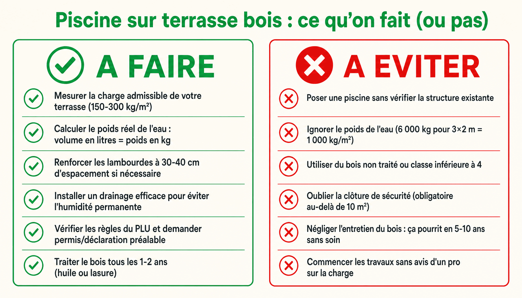 Checklist piscine sur terrasse bois : à faire et à éviter avant installation