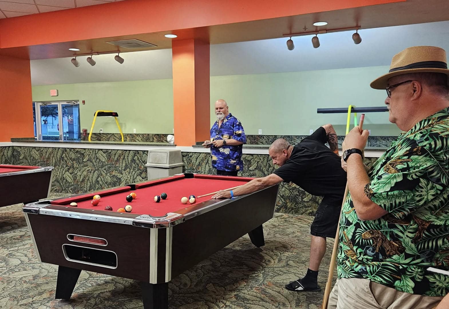 A friendly game of pool on a past trip