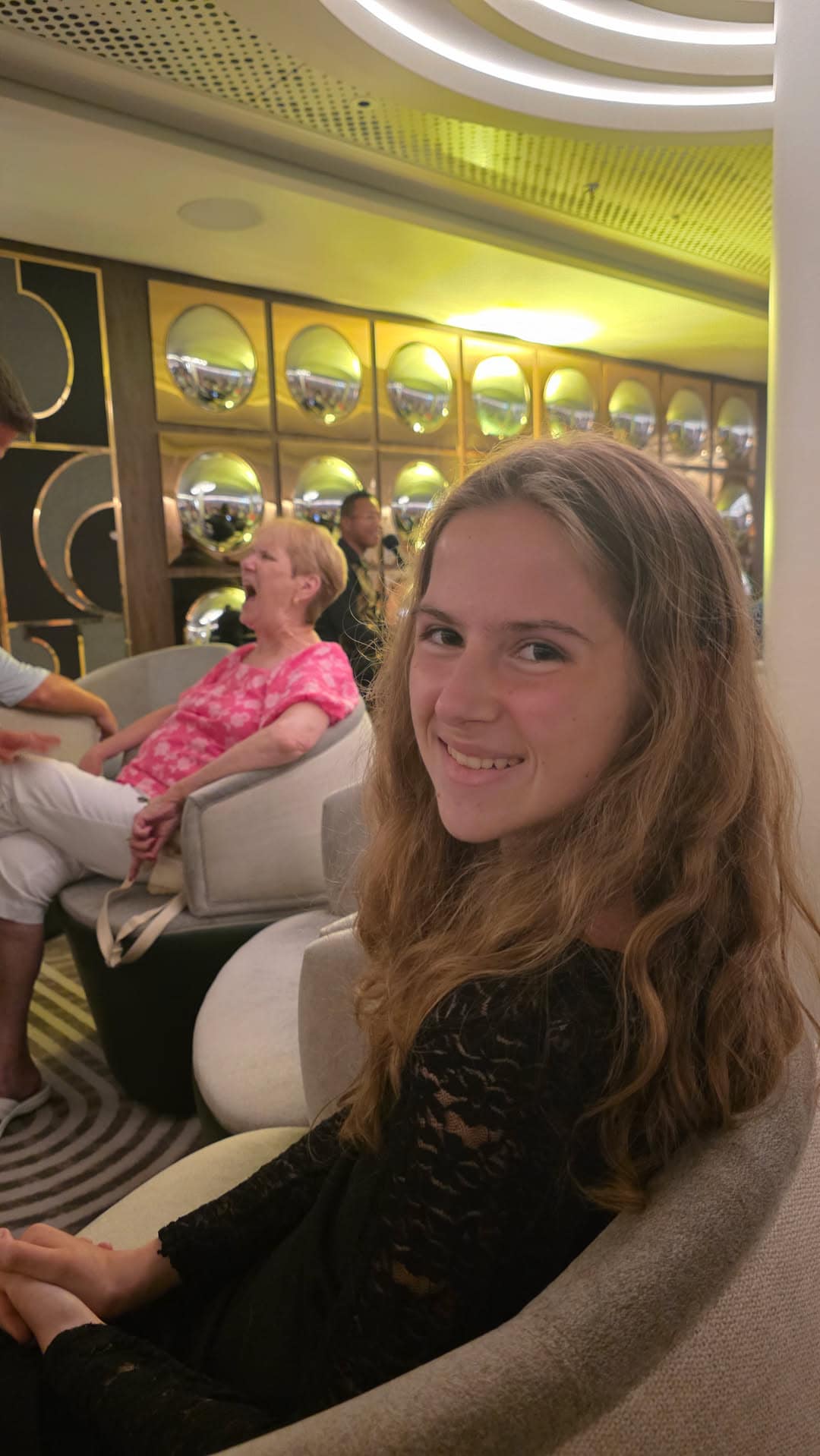 Relaxing together in a lounge on a past cruise