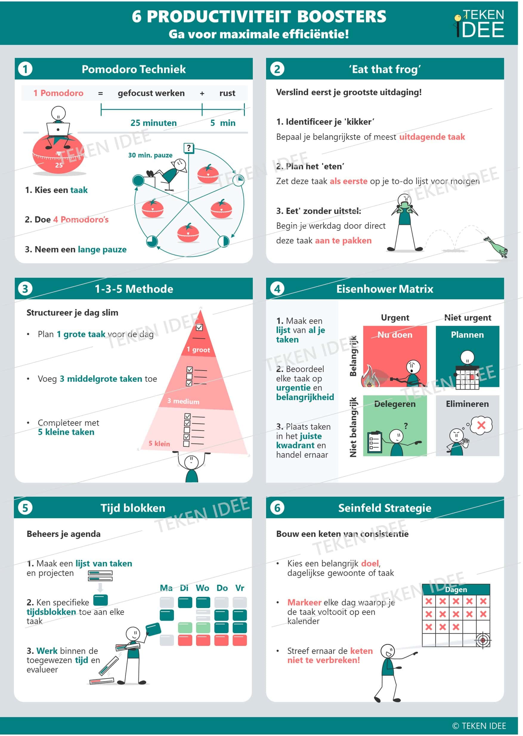 Productiviteit boosters - Timemanagement - Infographic TEKEN IDEE