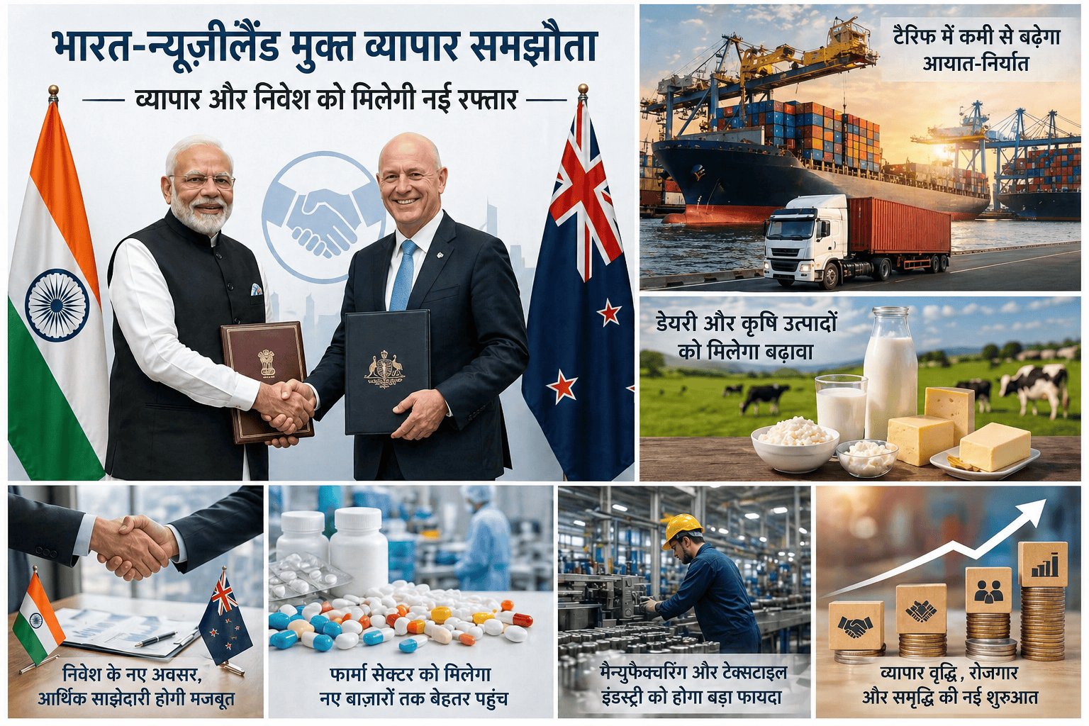 भारत–न्यूजीलैंड के बीच ऐतिहासिक मुक्त व्यापार समझौता, व्यापार और निवेश को मिलेगी नई रफ्तार