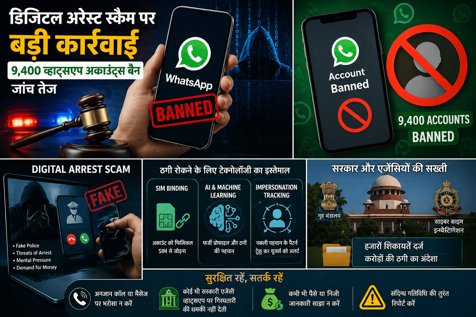 डिजिटल अरेस्ट ठगी पर बड़ी कार्रवाई: 9,400 व्हाट्सऐप अकाउंट्स पर बैन, जांच तेज