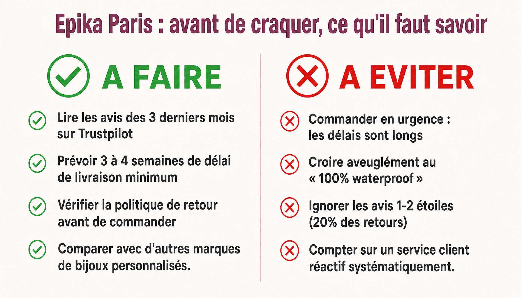 Infographie Epika Paris avis : à faire et à éviter avant d'acheter bijoux personnalisés
