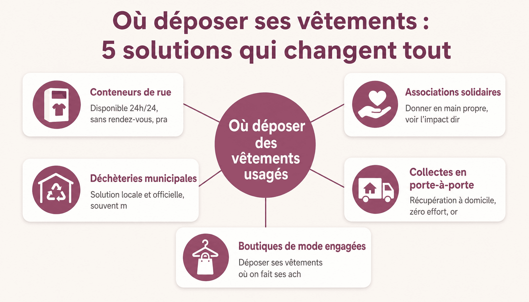 Infographie : 5 solutions pour déposer des vêtements usagés en France - conteneurs, associations, déchèteries, collectes