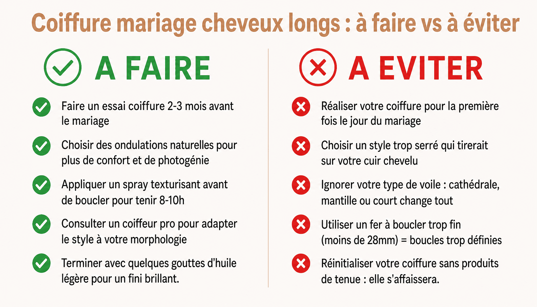 Guide coiffure mariage cheveux long : conseils à faire et erreurs à éviter pour sublimer votre jour J