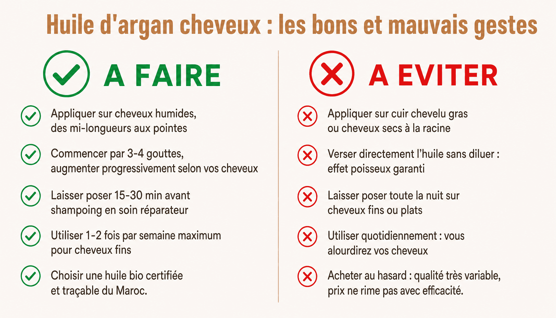 Guide pratique des bonnes et mauvaises applications de l'huile d'argan cheveux pour débutants