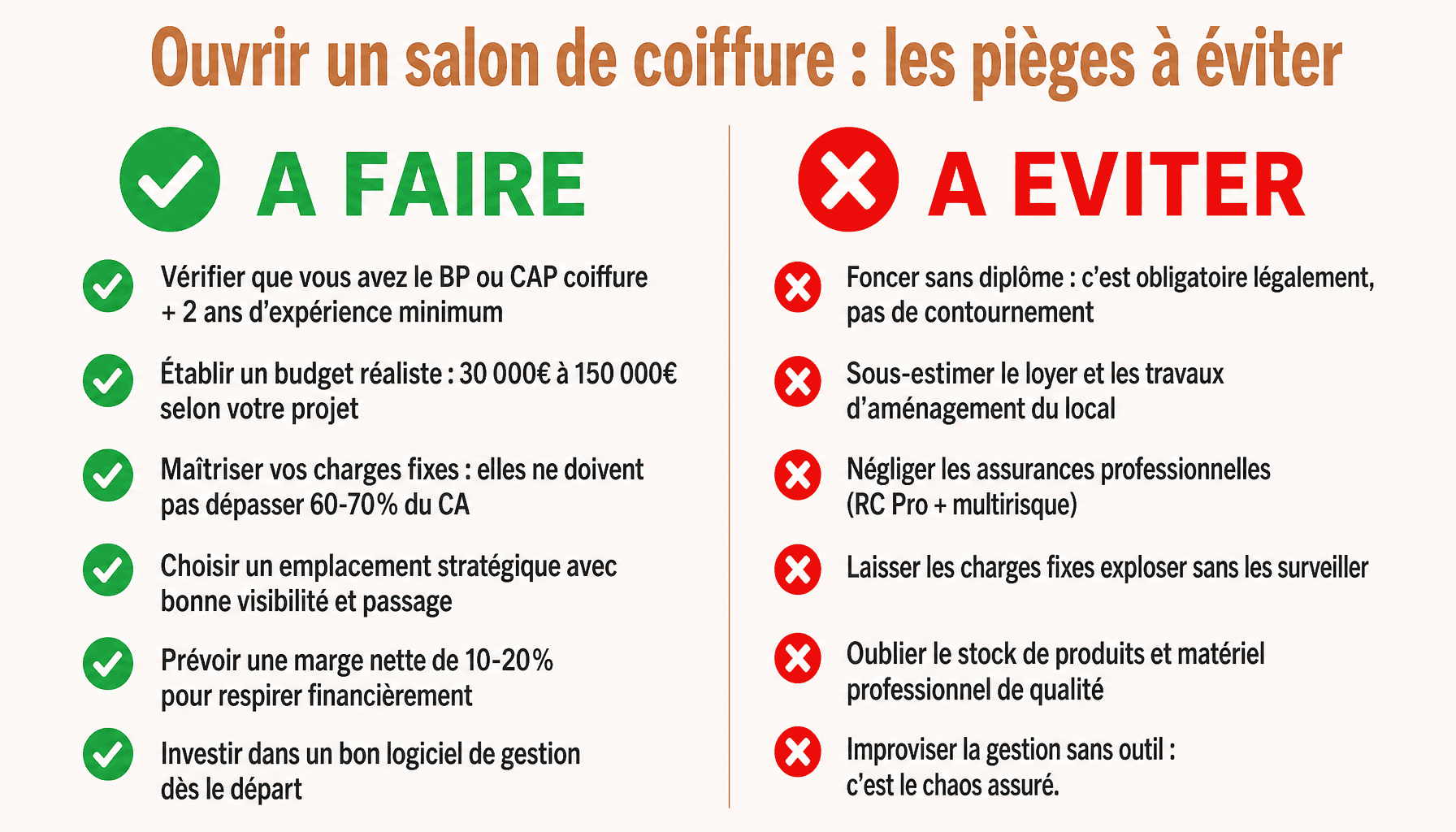 Infographie comment ouvrir un salon de coiffure rentable : à faire et à éviter pour réussir