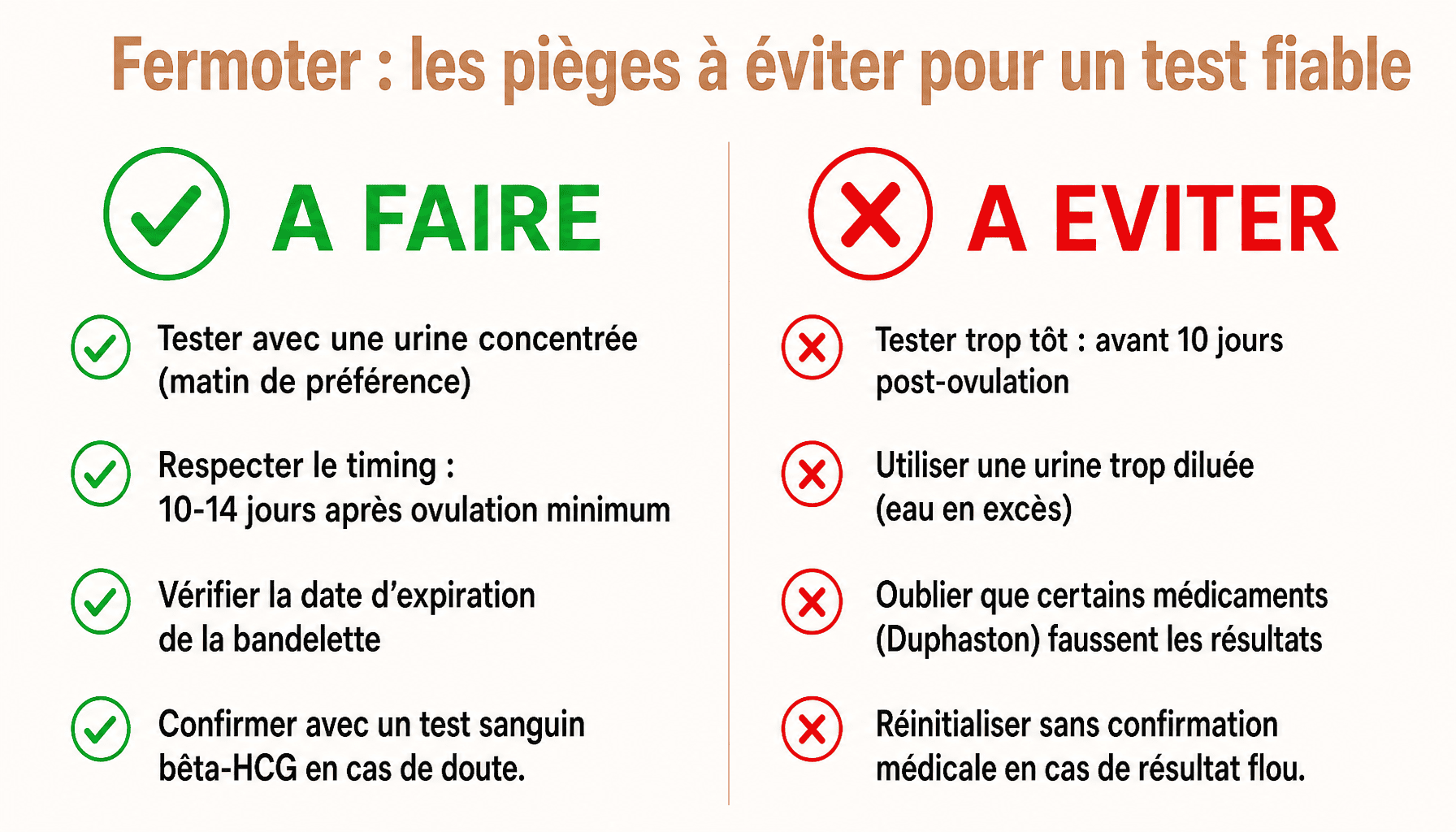 Infographie dos et don'ts pour bien utiliser un test de grossesse fermoter femometer
