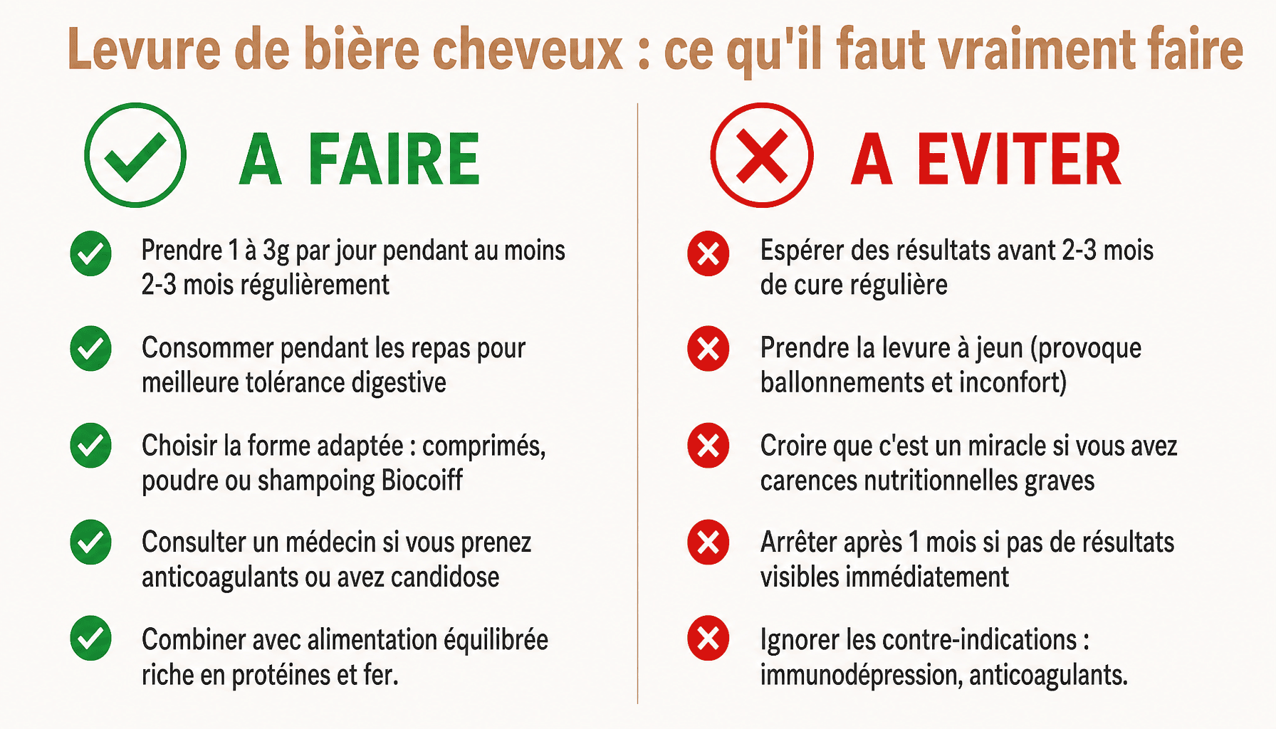 Infographie levure de biere cheveux : bonnes pratiques et erreurs a eviter pour des resultats reels