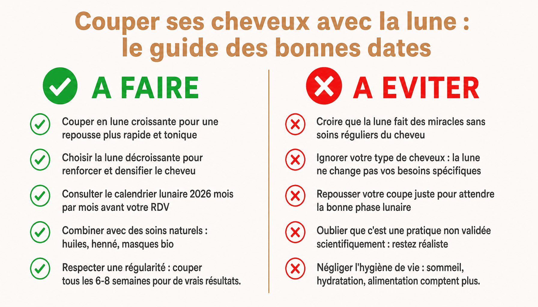 Infographie quand couper ses cheveux avec la lune calendrier : phases lunaires et conseils coiffure