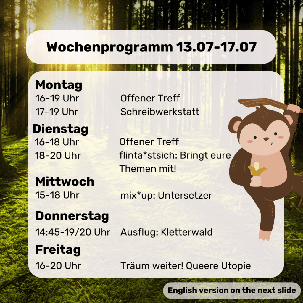 13.07. 17-07.: Wochenprogramm villaQ - Queere Jugendarbeit Darmstadt