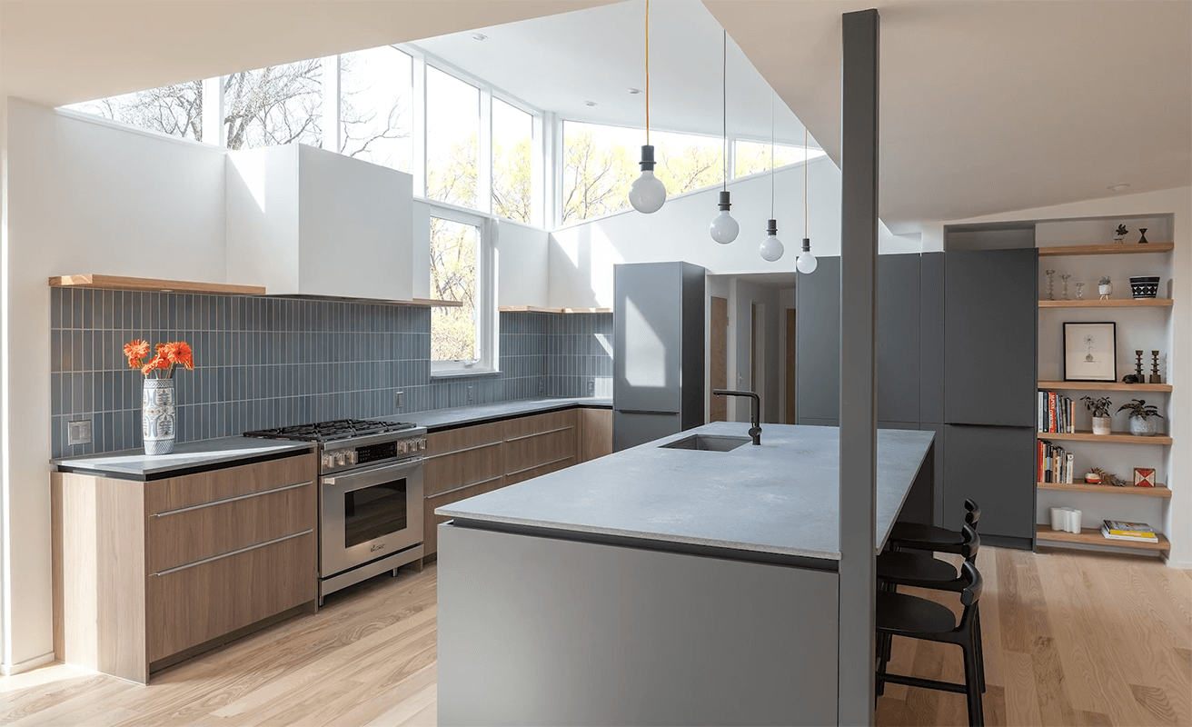 Mid-Century Modern kitchen with radiant floor heat
