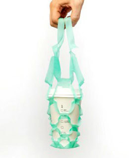 湖水綠一杯飲料易提網袋設計。