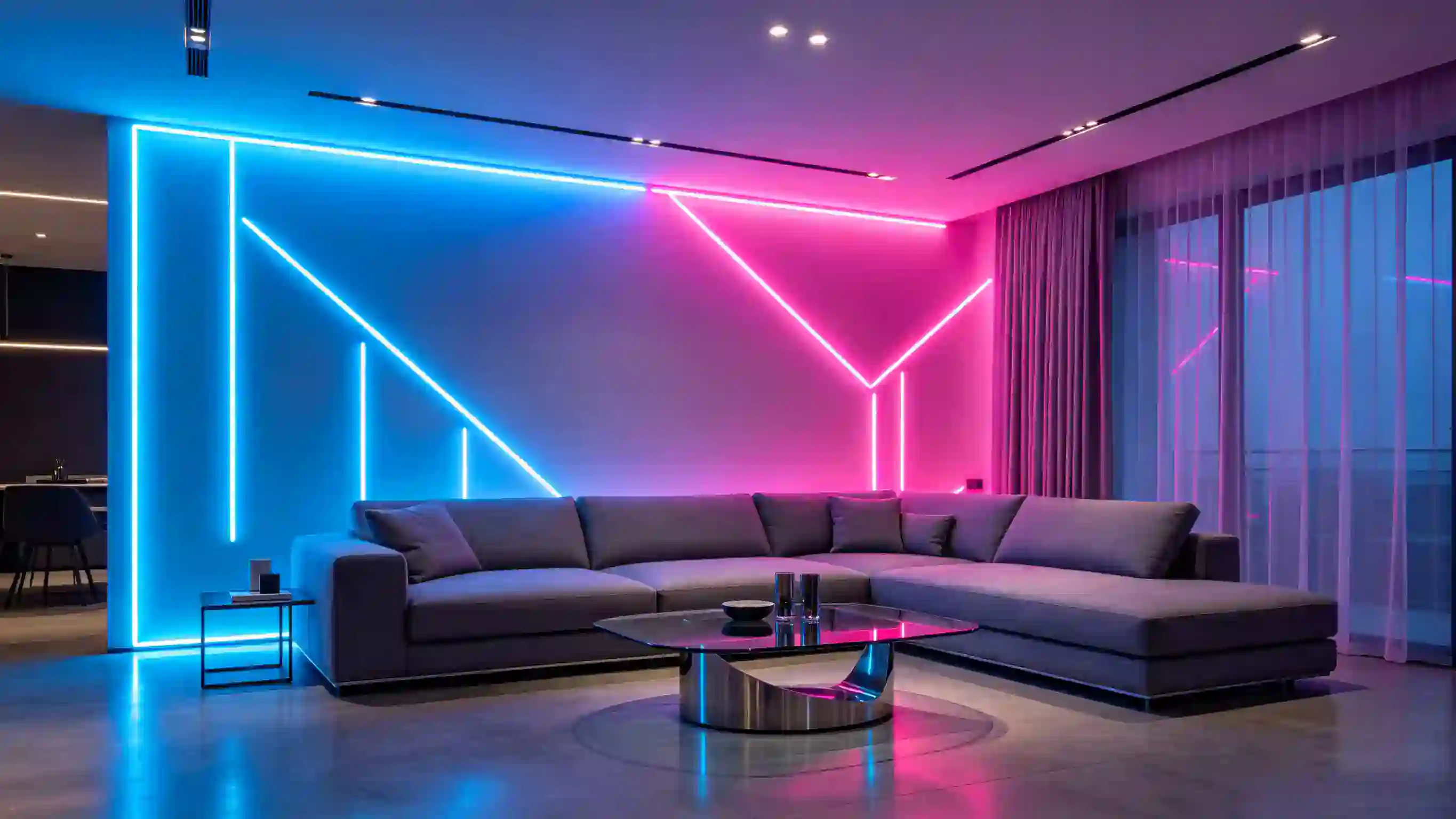 Modern Living Room Neon Accent Wall , NYC Residential LED Case Study ...