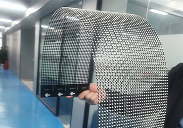 InviAir series flexible holographic transparent LED screen with ultra-thin mesh design, bendable for creative installations