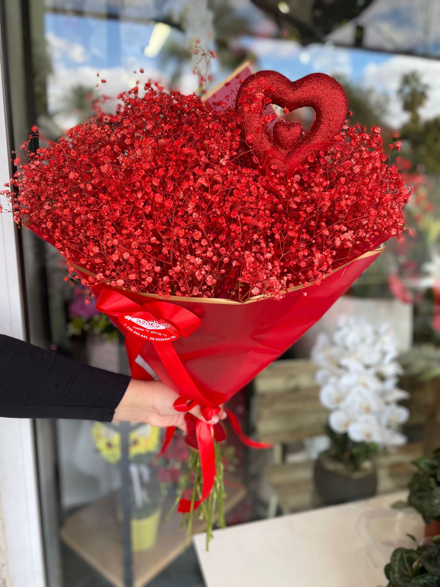 זר גיבסנית אדום - פרח באהבה - אילת