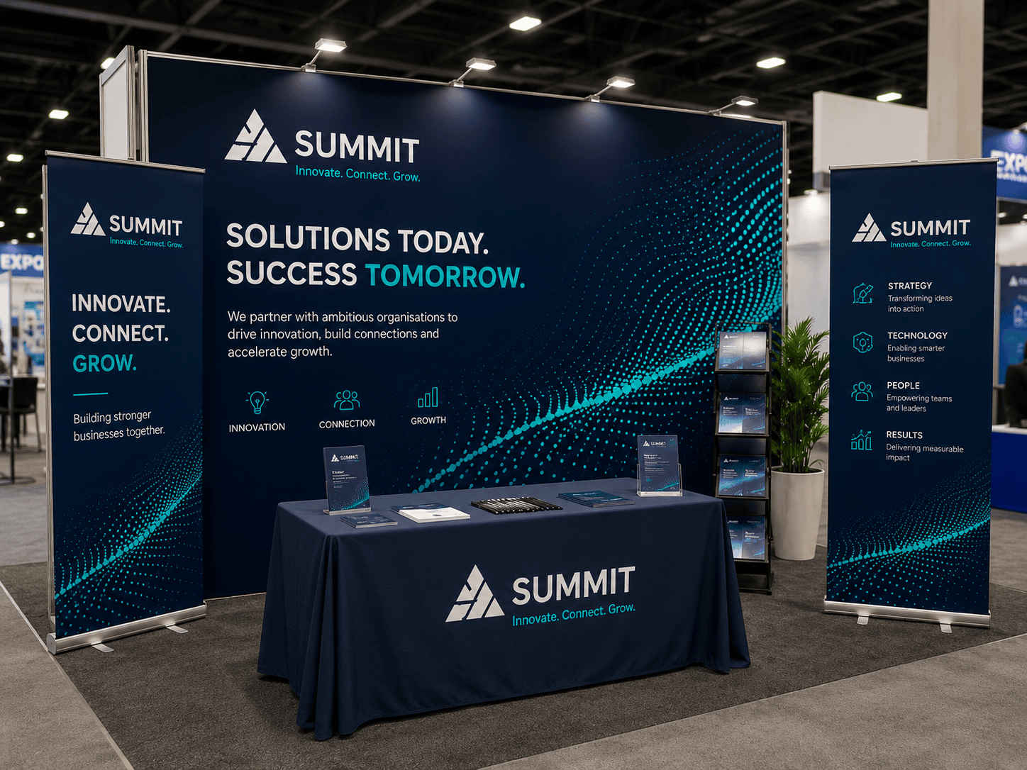 Exhibition stand printing — branded booth graphics and backdrops