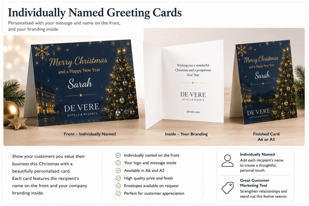Personalised business Christmas cards printed by XL Press