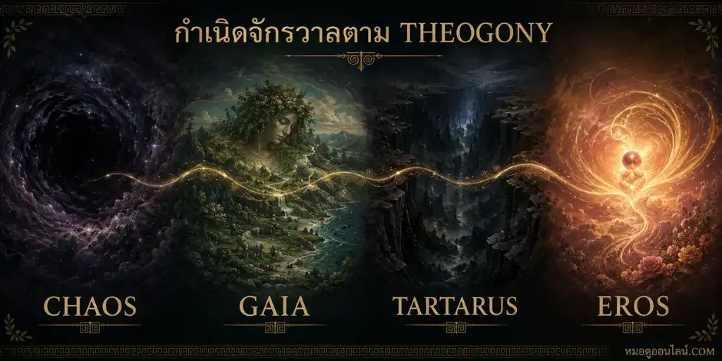 Chaos Gaia Tartarus และ Eros กลุ่มเทพปฐมกาลในตำนานแม่ไกอา