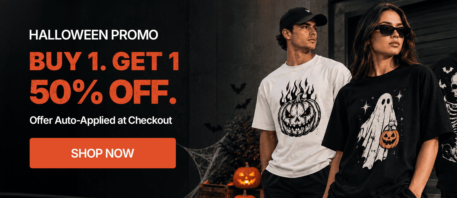 Halloween promo - Buy 1 Get 1 50% off custom printed tees - Xpress Tees Gold Coast