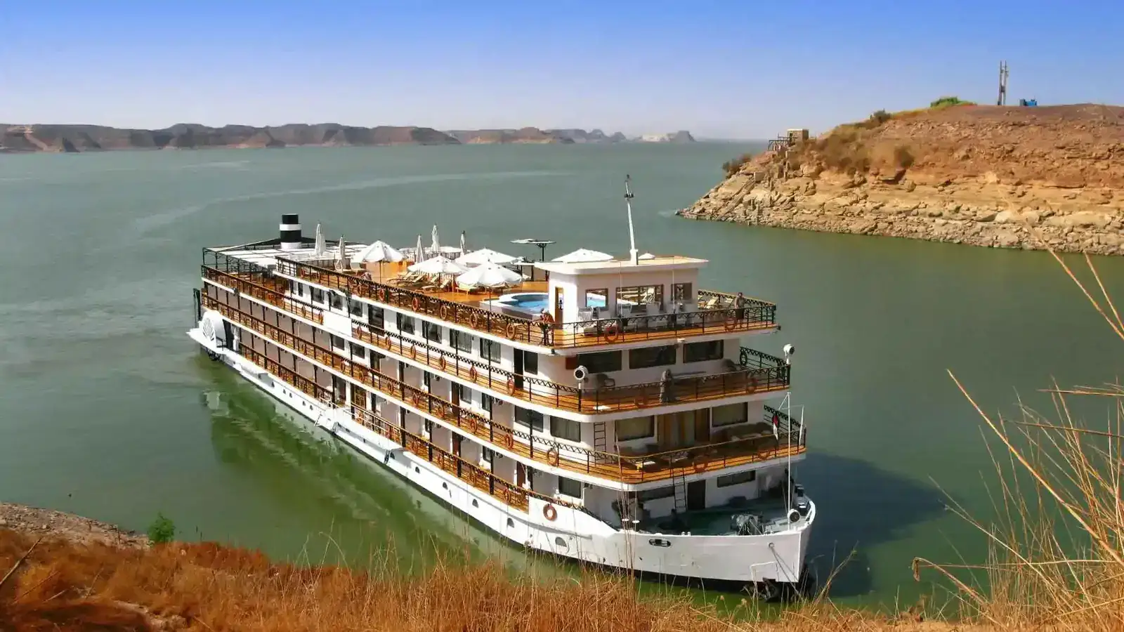 Nile cruise ship sailing between Aswan and Luxor