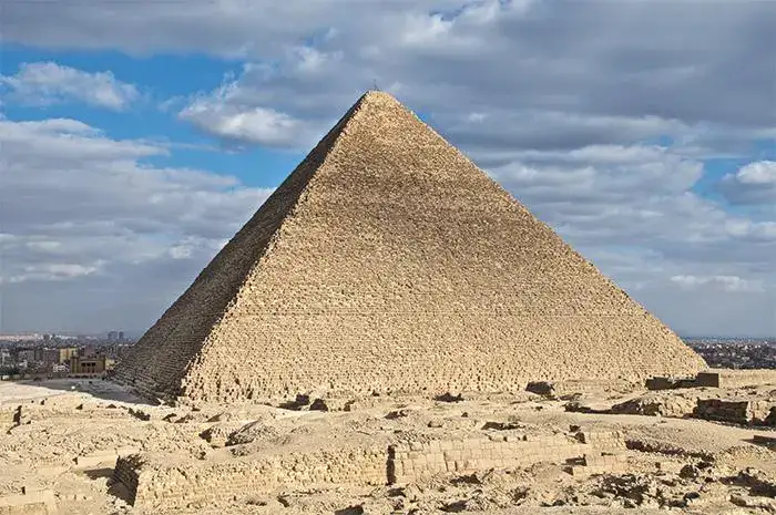 Ancient pyramid and surrounding Giza landscape