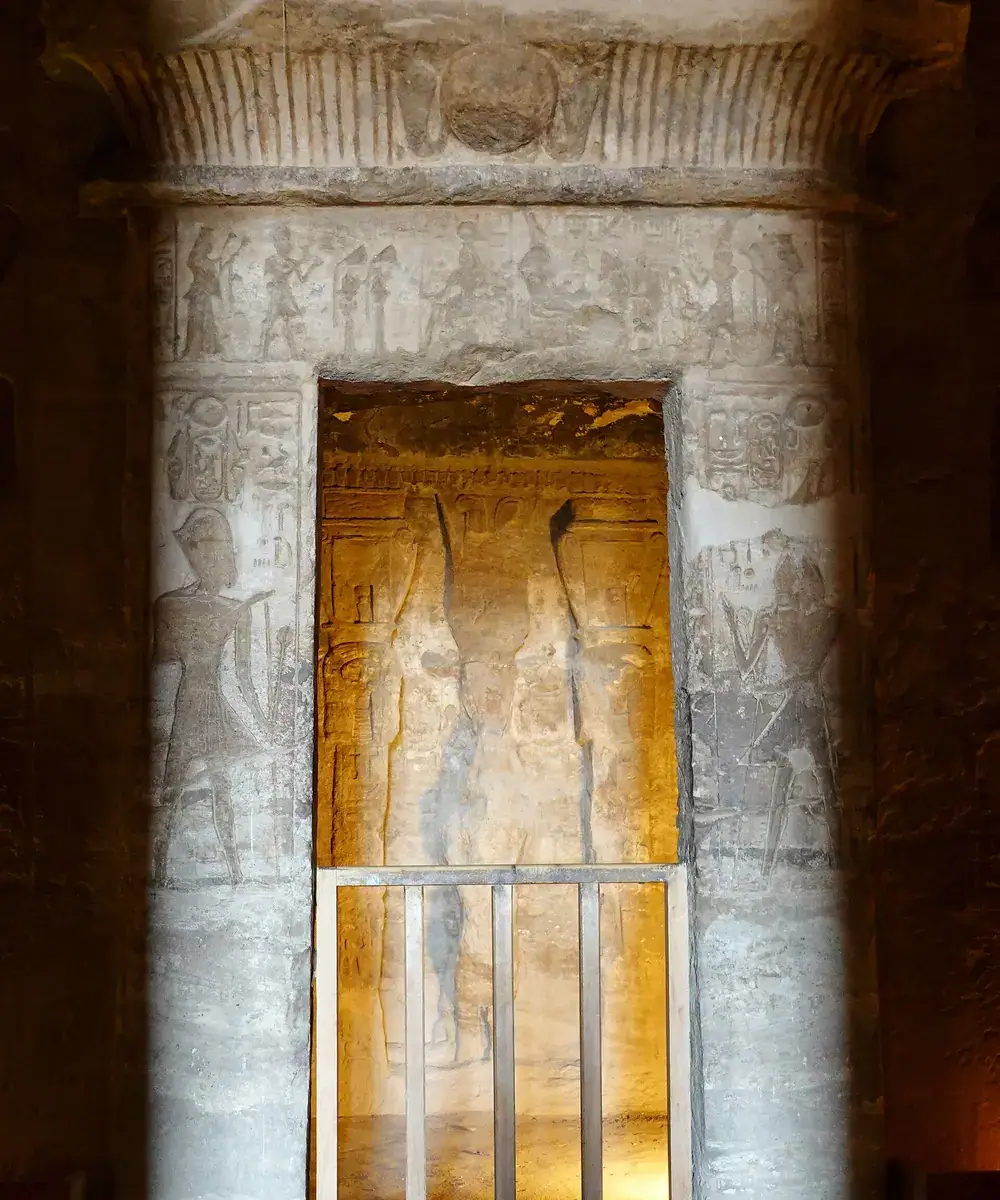 Painted divine figures inside Nefertari’s temple