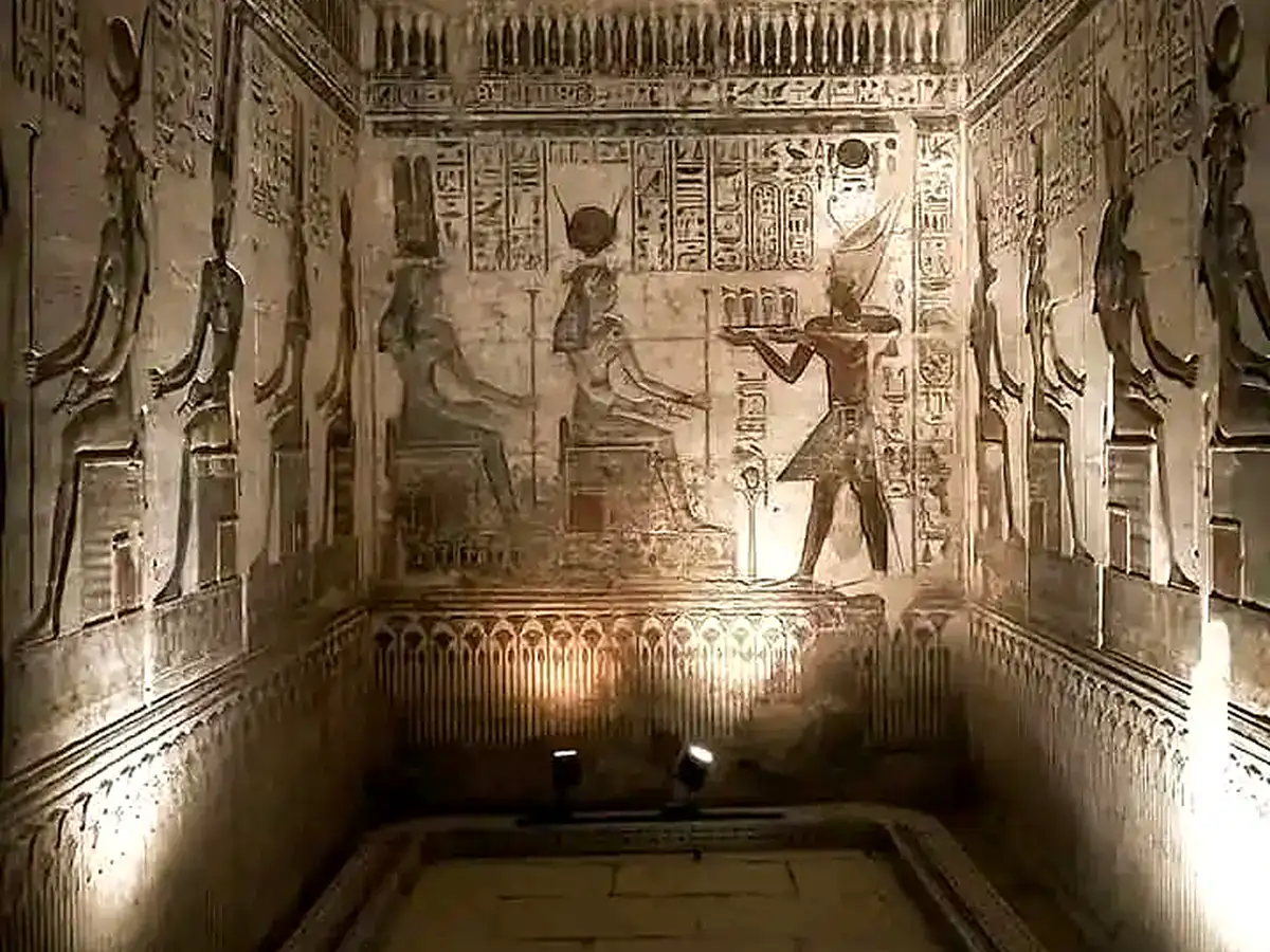 Decorated burial chamber at the Deir el-Medina necropolis