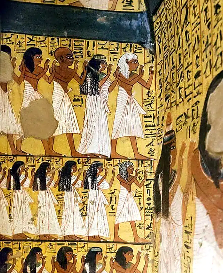 Family procession painted inside a Deir el-Medina tomb