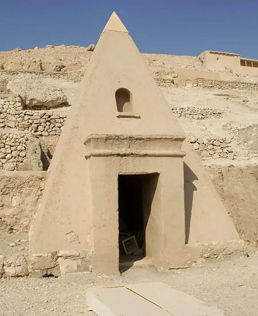Pyramid-shaped workers tomb at Deir el-Medina