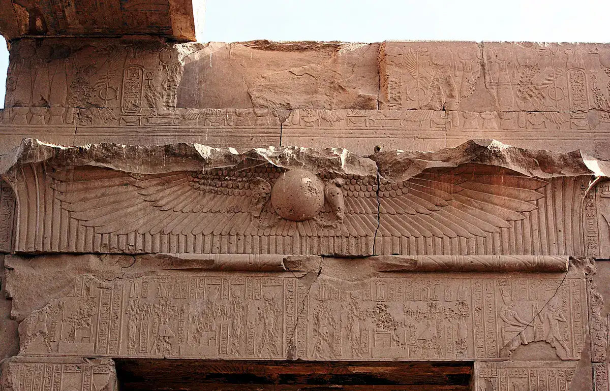 Winged sun and carved stone at Kom Ombo Temple