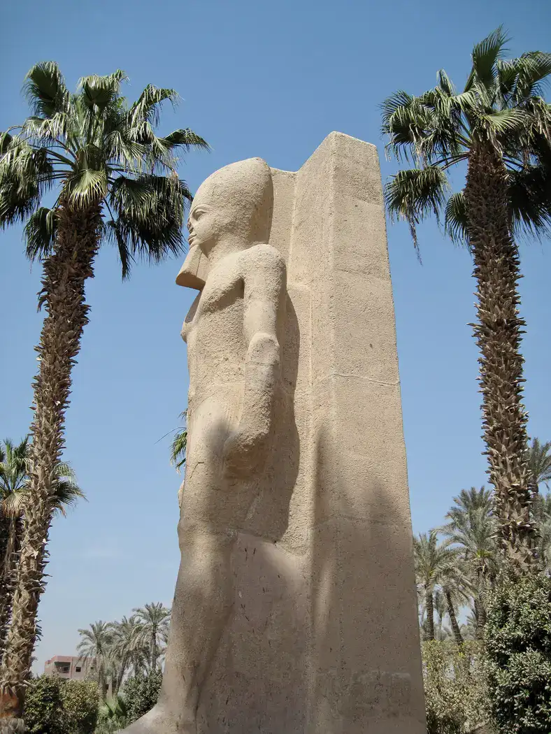 Side view of monumental sculpture at Memphis