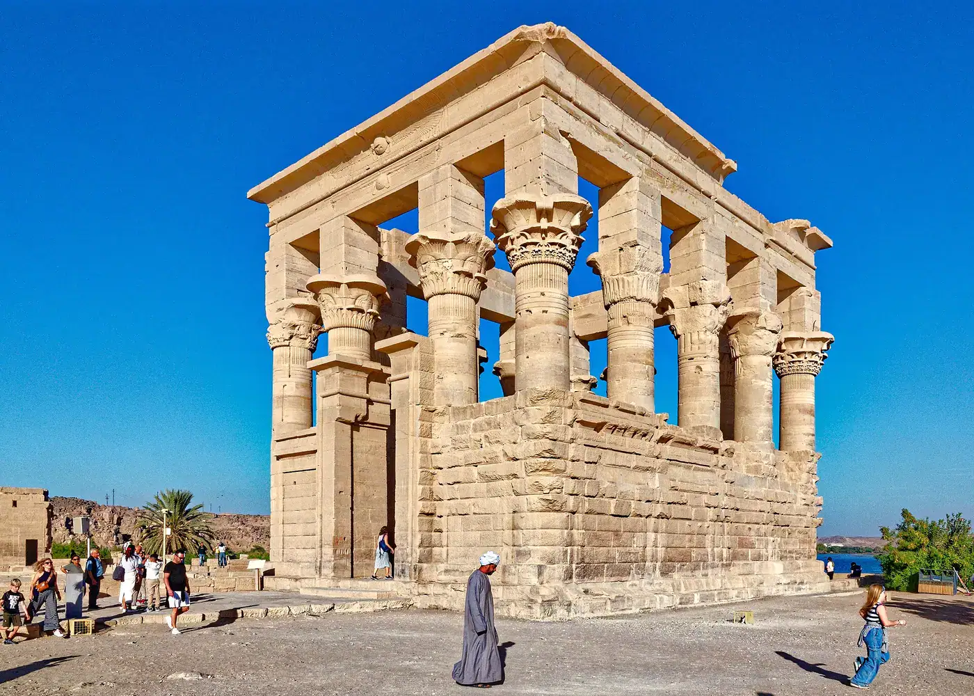 Trajan’s open pavilion against a deep blue sky