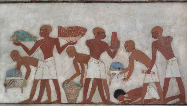 Daily-life servants painting in the Tombs of the Nobles in Luxor