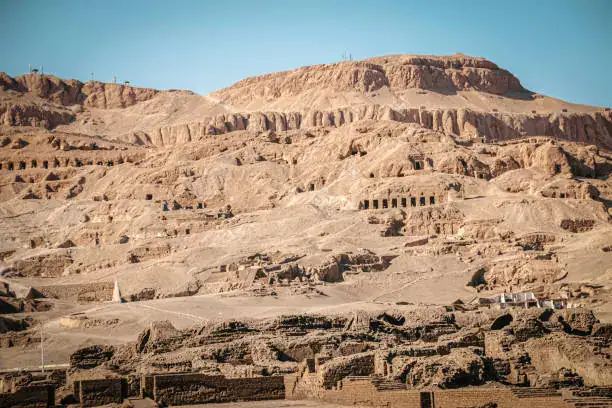 Panoramic view of the Theban Necropolis on Luxor West Bank