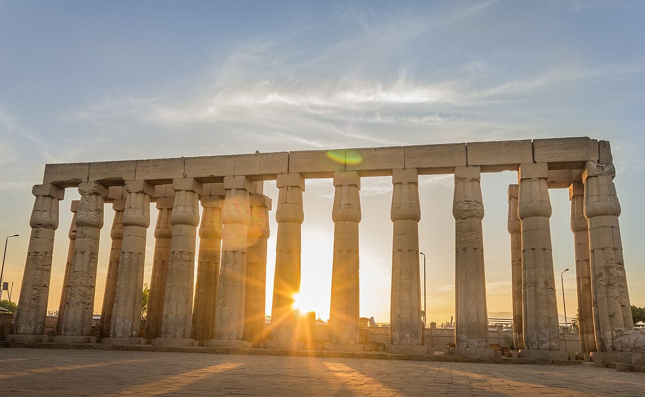 Luxor Temple at sunset on the east bank of the Nile