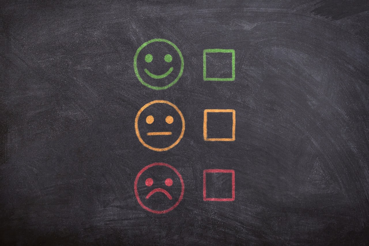 chalk board with options to leave feedback.