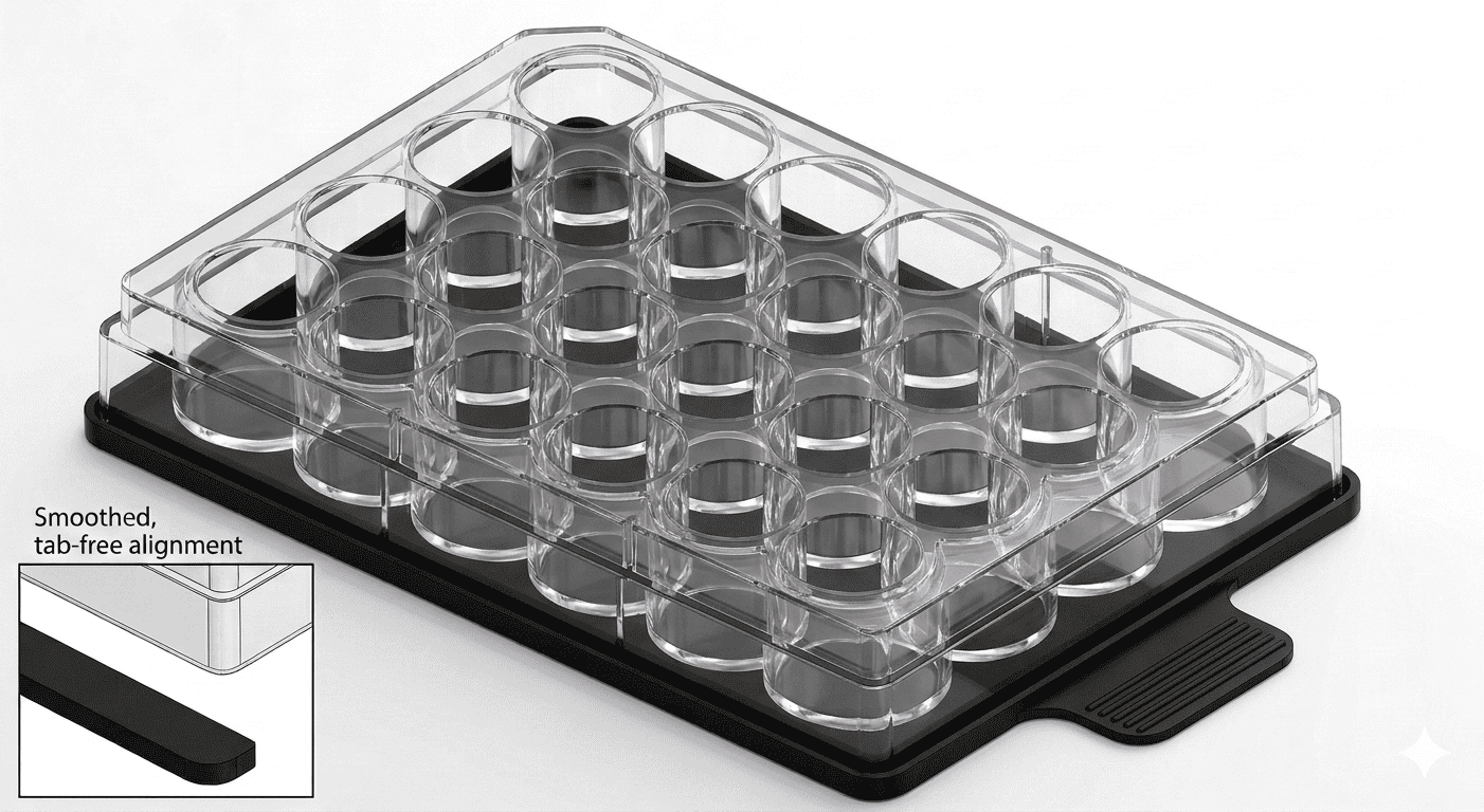 ScratchMaker starter kit – light mask with scratch assay plate, top view, 24-well format