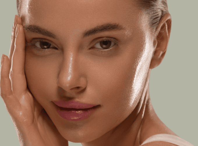 beauty-woman-with-hands-healthy-natural-make-up-clean-fresh-skin-concept-color-background-green 1