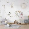 fotobehang babykamer, peuterkamer. Slapende maan mooie zachte tinten en dieren