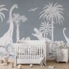 Fotobehang kinderkamer monochrome - dino's blauw